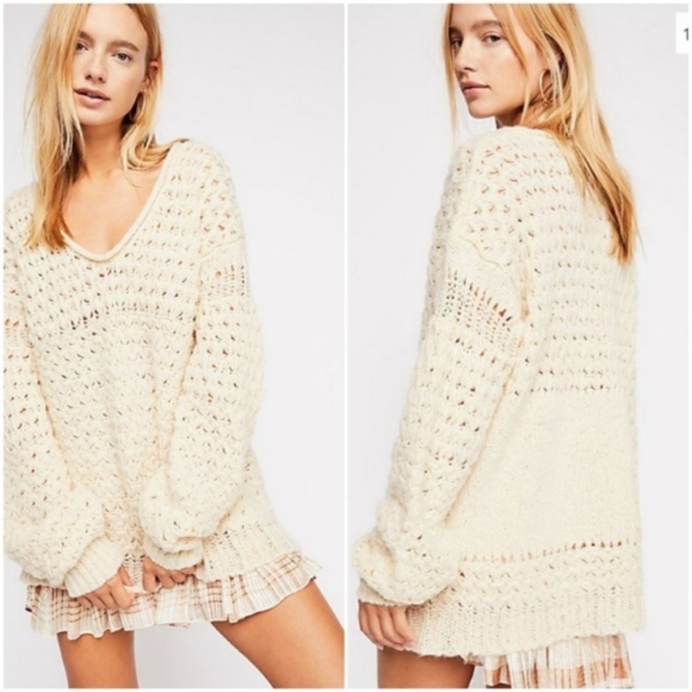 Free People Oversized Ivory Crocheted Sweater NWOT